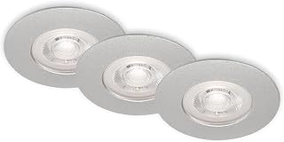Briloner Leuchten - 3er Set LED Einbauleuchten Decke, Dimmbare Einbaulampen, Ultraflache LED Einbaustrahler Bad, Badeinbaustrahler IP44, Chrom-Matt, 90x25 (DxH)