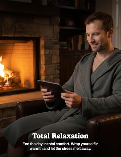 Image of Eddie Bauer Mens Robe - Luxury Fleece Bathrobe with Hood and Pockets | Soft Warm Plush Winter Bath Robe for Men