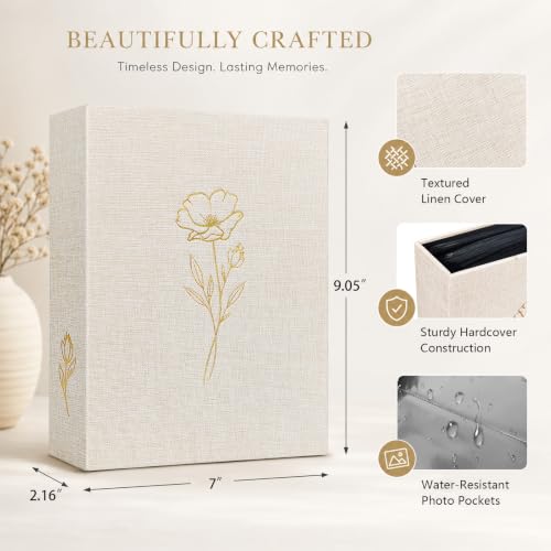 Photo Album 4x6 Holds 200 Photos, Linen Hardcover with Gold-Foil Floral Design, Slip-In Picture Album for Family, Wedding, Baby, Graduation, Anniversary and Vacation, Beige by kuword - Used condition - Image 2