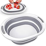 Collapsible Wash Basin, 7.5L Dish Tub Sink Basin Folding Dish Pans for Kitchen Sink, 2-in-1 Dishpan + Cutting Board, Portable Sink Dish Basin for Camping BBQ Prep Tub Washing Bin Bucket for Cleaning