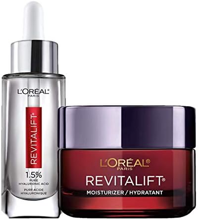L'Oreal Paris Hyaluronic Acid Serum For Face with Vitamin C and Triple Power Face Moisturizer Revitalift Anti-Aging Skin Care Regimen Kit, Paraben and Fragrance Free, 2 count
