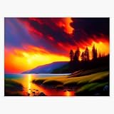 MAGNET Fire in the sky; Big Sur Pacific Coast Highway coastal seascape with forest fire scorching horizon landscape painting Magnetic Bumper Sticker 5"