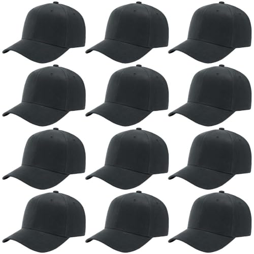 Image of ZH Plain Adjustable Baseball Cap - Lot of 12 Unisex Blank Design Caps