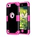 iPod Touch 5 Case, iPod Touch 6 Case, Dual Layered 3 in 1 Hard PC Case + Silicone Shockproof Heavy Duty High Impact Armor Hard Case Cover for Apple iPod touch 5 6th Generation (black+hot pink)