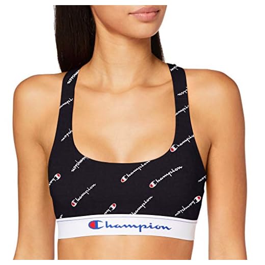 Champion Racer Crop Top Reggiseno Sportivo, Nero Logo Bianco, XL Donna