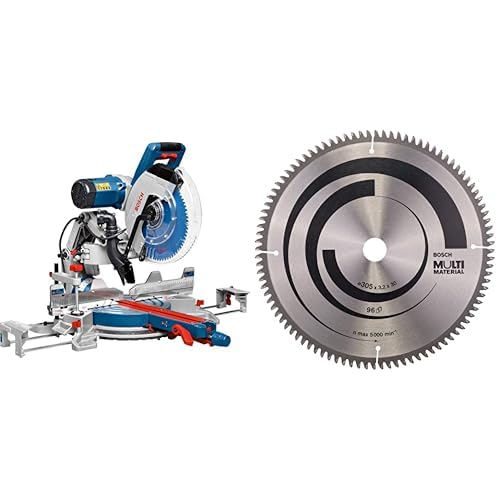 Bosch Professional Kapp- und Gehrungssäge GCM 12 GDL (Doppellinienlaser, Spannzange, Sägeblattdurchmesser: 305 mm) + Kreissägeblatt (für Multi Material, Ø: 305mm, Bohrung: 30mm)