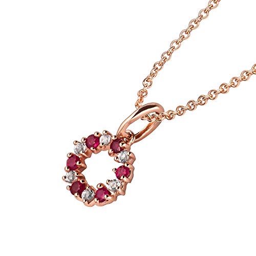 10K Rose Gold Genuine Ruby And White Topaz Petite Circle Pendant Necklace #TOP1