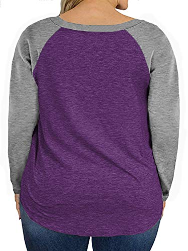 Plus Size Tops For Women 2X Crew Neck Raglan Shirts Purple 20W #TOP1