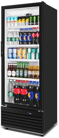 Commercial Beverage Refrigerator, 24.5 Inch 15 Cu. Ft. Drink Fridge, Display Refrigerator with Glass Door, Commercial Display Fridge with 4 Adjustable Shelves, for Shops, Restaurants, Bars