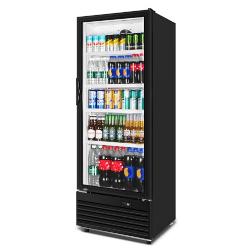 Commercial Beverage Refrigerator, 24.5 Inch 15 Cu. Ft. Drink Fridge, Display Refrigerator with Glass Door, Commercial Display Fridge with 4 Adjustable Shelves, for Shops, Restaurants, Bars