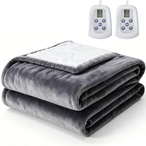 Sweetcrispy Heated Blanket Queen Size, 84''x90'' Electric Blanket with Dual Zone Independent...