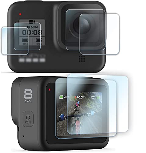 FitStill - Protector de pantalla para GoPro Hero 8 (solo negro), Hero 8 HD, protector de pantalla de cristal templado ultra transparente + protector de lente + tapa de lente Cover