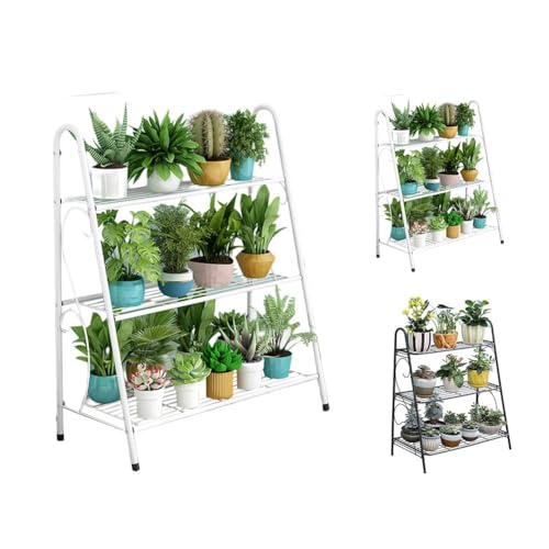 Garvee Portapiante da Interno ed Esterno in Metallo a 3 Ripiani, Supporto per Piante a Scala con Rivestimento Protettivo, Scaffale Portavasi Antiruggine Opaco per Balcone e Soggiorno, Bianco