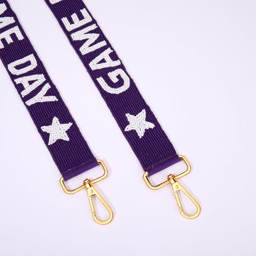 Image of Game Day Purse Straps Replacement Beaded Purse Strap Wide Crossbody Bag Straps Stadium Football Clear Bag Straps Accessories (Purple White)
