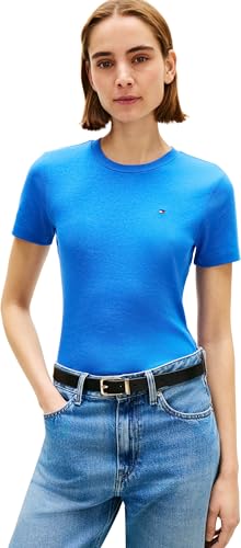 Tommy Hilfiger Donna T-Shirt Maniche Corte Slim Cody Scollo Rotondo, Blu (Blue Orbit), XXS