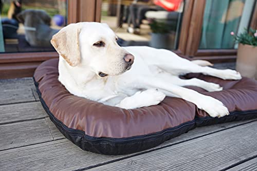 4L Textil Ella Hundebett für Mittelgroße Hunde Kunstleder Wasserfeste Matratze (90x70 cm, Braun)