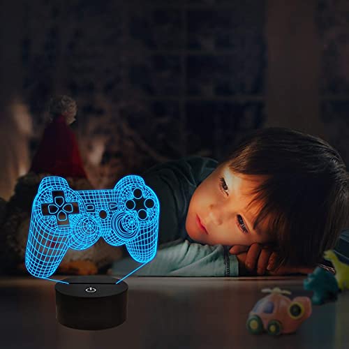 FULLOSUN Pixel Game Over Illusion Lamp, Gamepad 3D Night Light (3 Patterns) with Remote Control 16 Color Changing Gaming Room Headset Decor Best Gamer Gift
