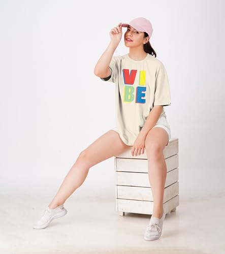 Image of Women's Casual Printed Round Neck Loose Fit Tshirt - Oversized Longline Drop Shoulder Tops for Women
