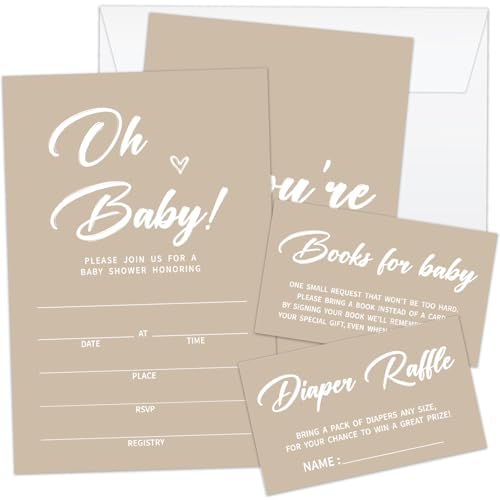 Tbaogusu Set Of 25 Oh Baby Brown Baby Shower Invitation Set, Baby Shower Invitations Gender Neutral,...