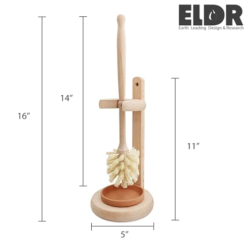 Eldr Supply Toilet Bowl Cleaner Brush With Holder, 14 Inch Extra Long German Beechwood Handle, Strong Hemp Bristles, Ceramic Drip Tray, Biodegradable thumb #3