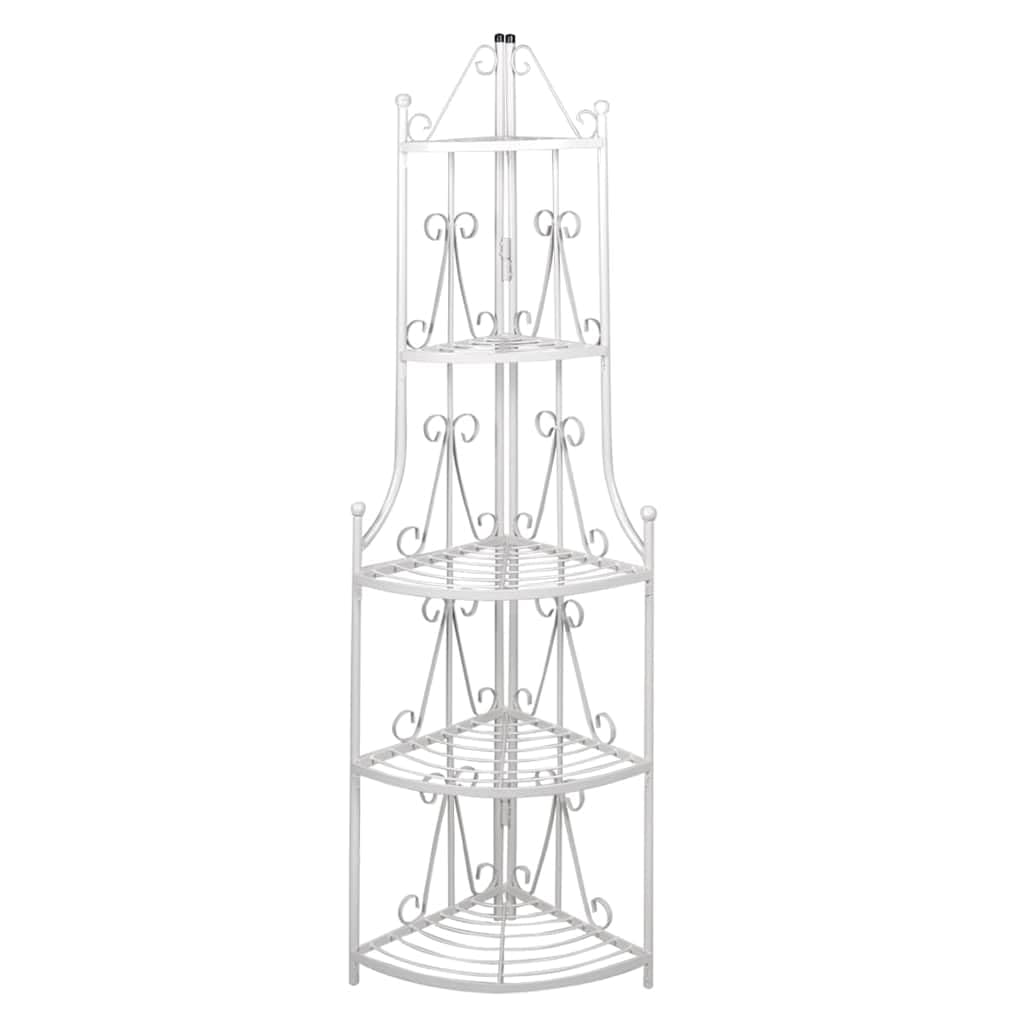 Eckregal Pflanzentreppe Blumenregal weiß Vintage Blumentreppe Metall 5 Ebenen Pflanzenregal Outdoor Garten Standregal für Balkon Terrasse, 36x160cm