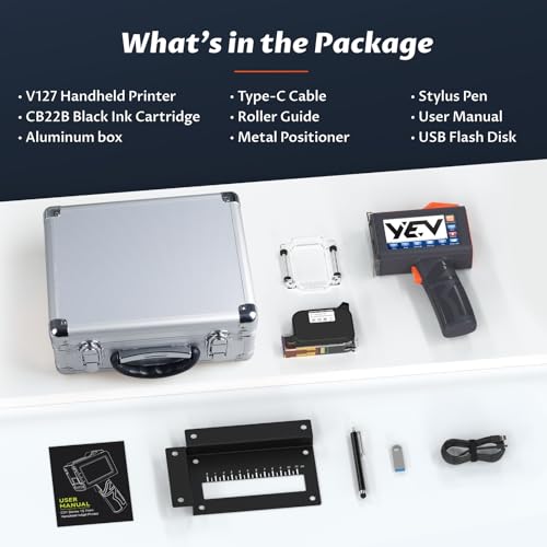 Image of YEV Handheld Inkiet Printer V127 Newly Enhanced 16-Hour Continuous Printing 5 Wheel Support for Printing Batch Numbers, Logos, Serial Numbers, Barcodes, and QR Codes on Diverse Materials (Orange)
