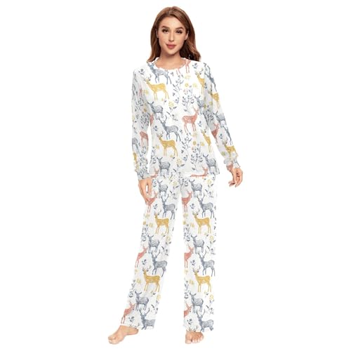 Pyjama 2 pièces homme motif cerf blanc ensemble nuit taille M