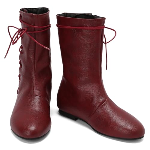 Women's Lace up Mid Calf Boots with Flat Heel2
