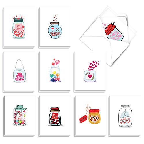 The Best Card Company - 20 Cute Boxed Cards (4 X 5.12 Inch) - Assorted Blank Set (10 Designs, 2 Each) - Love Jar Am3183Ocb-B2X10 #TOP24