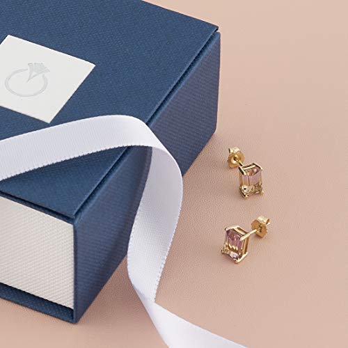 Peora Ametrine Earrings For Women 14K Yellow Gold, Genuine Gemstone Classic Solitaire Studs, 7X5Mm Radiant Cut, 2 Carats Total, Friction Back #TOP5