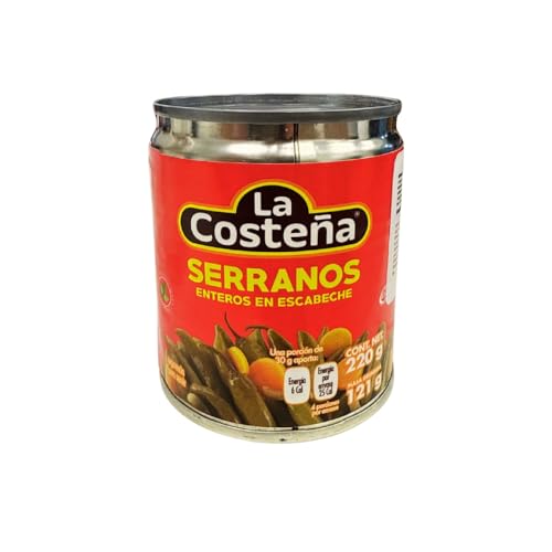 La Costeña Chiles Serranos Enteros en Escabeche con Zanahoria, Cebolla y Especias, 220 g