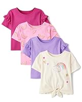 The Children's Place,Baby Girls,and Toddler Short Sleeve Everyday Casual Knit Shirt,Rainbow 4-Pack,5 Years