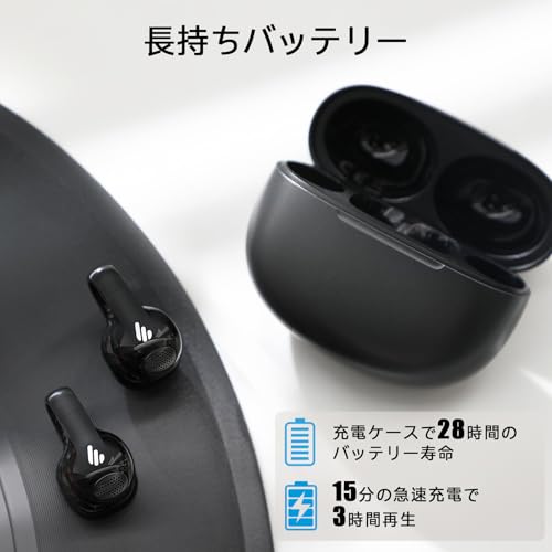 Edifier Comfo C 耳を塞がないオープンヘッドホン ワイヤレス Bluetooth5.4 28 時間再生 IP56 防水 通話明瞭 アプリ連携 通勤/スポーツ/フィットネスに最適 女性/男性/学生向け イヤーカフ式快適フィット(ブラック)
