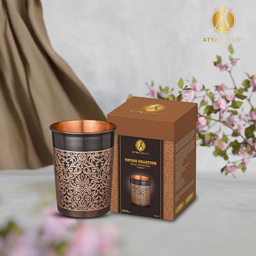 Image of Pure Copper Glass 250ml | Floral Design | Antique Design for Office, Kids, Gym & Gifting Ayurveda Suggested