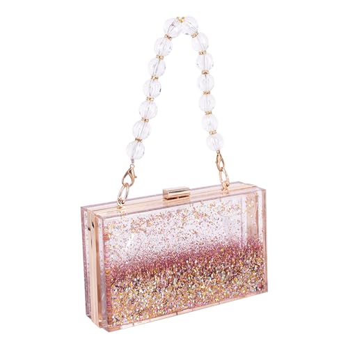 Sac de soirée transparent à paillettes pour mariage et bal de promo chic avec double chaîne