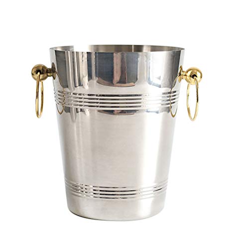 SAVORLIVING Wine Bucket Stainless Steel Champagne Bucket Ice Bucket with Gold Carrying Rings, Wine Chiller Beverage Cooler Bucket for Bar Parties (5L)