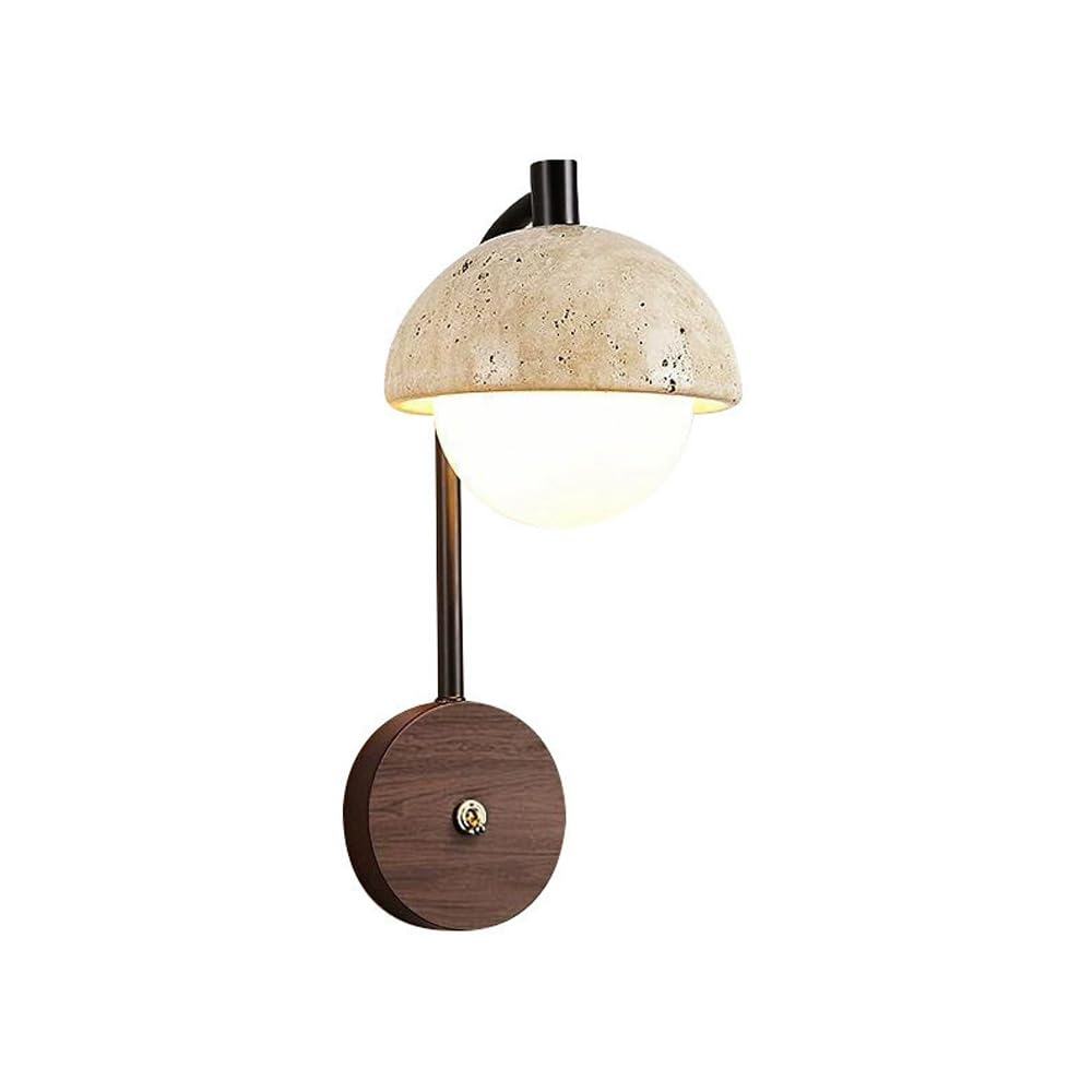 HUAYUSEDF Nordic Industrial Style Wall Light, Creative Single-Head Lamp, G9 Screw Yellow Travertine Wood Glass Sconce, Restaurant Corridor Bedside Decoration Fixtures