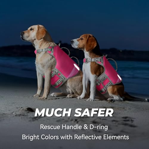 VIVAGLORY Neoprene Schwimmweste Hund, Rettungsweste Hund für Bootfahren, Schwimmweste, Schwimmhilfe & Leichte, XL, Himbeer Pink