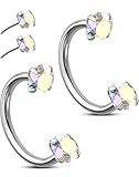 OUFER 2PCS Horseshoe Nose Rings Hoops, 20G Push Pin Threadless Silver AB CZ Nose Rings For Women Men, Double Crystal Horseshoe Septum Lip Eyebrow Helix Daith Ear Piercing Jewelry-7mm and 8mm