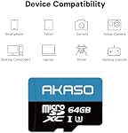 AKASO 64GB microSDXC U3 Memory Card - Up to 100MB/s, UHS-I C10, U3, Full HD, 4K UHD, MicroSD Card