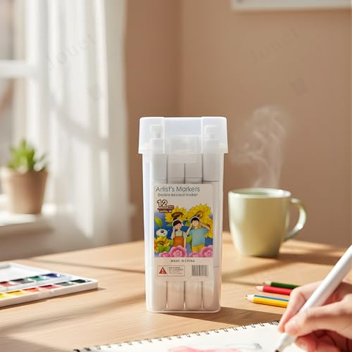 Image of JOUET Two Nib Marker Set, Double-Ended Markers with 1mm and 0.7mm Tips, 12 Vibrant Colors, Washable Ink, Triangular Barrel Design, Child-Safe and Non-Toxic, Ergonomic for Kids