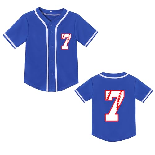 Kids Baseball Jersey Boys 7th Birthday Gift Print Number 7 T-Shirt Girls Trendy Hip Hop Button Short Sleeve Tops