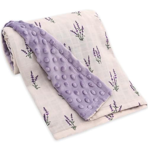 Image of LifeTree Baby Blankets for Boys Girls, Soft Double Layer Swaddle Blankets, Muslin Front and Dotted Fleece Backing Receiving Bed Throw Blanket for Newborn Unisex, 31X40 Inches, Lavender