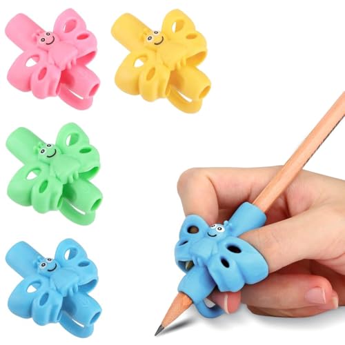 4 pezzi Adattatore Matita per Bambini, Aiuto per Scrivere con Matita per Bambini, Grips per Matite, Grip per Matite in Silicone, Strumento di Correzione della Postura di Scrittura (Farfalla)