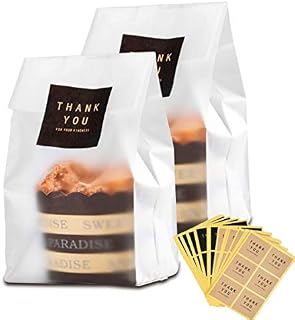 N HEINTON 60Pcs Cookie Bags, 7 x 6cm Translucent Flat Cello Cellophane Treat Bags for Cake Chocolate Candy Snack Wrapping - with 10 Sheet Stickers