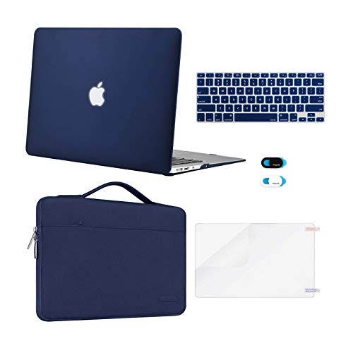 MOSISO Compatible with MacBook Air 13 inch Case (A1369 A1466, Older Version 2010-2017 Release), Plastic Hard Shell Case & Sleeve Bag & Keyboard Cover & Webcam Cover & Screen Protector, Navy Blue
