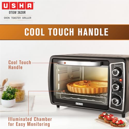 Image of USHA Oven Toaster Griller (OTG) 20 L |Rotisserie|Bake, Grill, Roast,Toast|Upper&Lower heating|Cool Touch Handle | Customised Time&Temperature Control|Easy to Clean |2Year Warranty|100% Copper Motor|