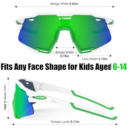 Image of X-TIGER Polarized Kids Sunglasses Youth Baseball Sunglasses UV400 Boys Girls Sports Sun Glasses for Softball Cycling Scooter