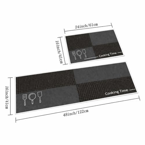 Image of HomeCloud Rectangular Kitchen Mat | Anti-Slip, Soft, Washable, Printed Designs for Floor, Kitchen & Room (6mm Thick) Pack of 2 Contain (1 Large (41 X 122 Cm) 1 Small 41 X 61 Cm) (Cooking Time)
