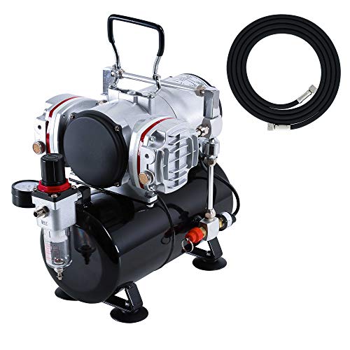 Master Airbrush TC-828 Airbrush Compressor with Tank- 1/4 HP Twin Cylinder, 3L Air Tank, 46L/Min Flow, Dual Air Brush Support, True Diaphragm Regulator, Portable - Ideal for Artists, Studios